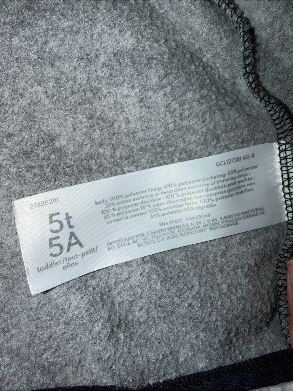 Carter's Toddler 5T Gray Black Full Zip Fleece Jacket Coat